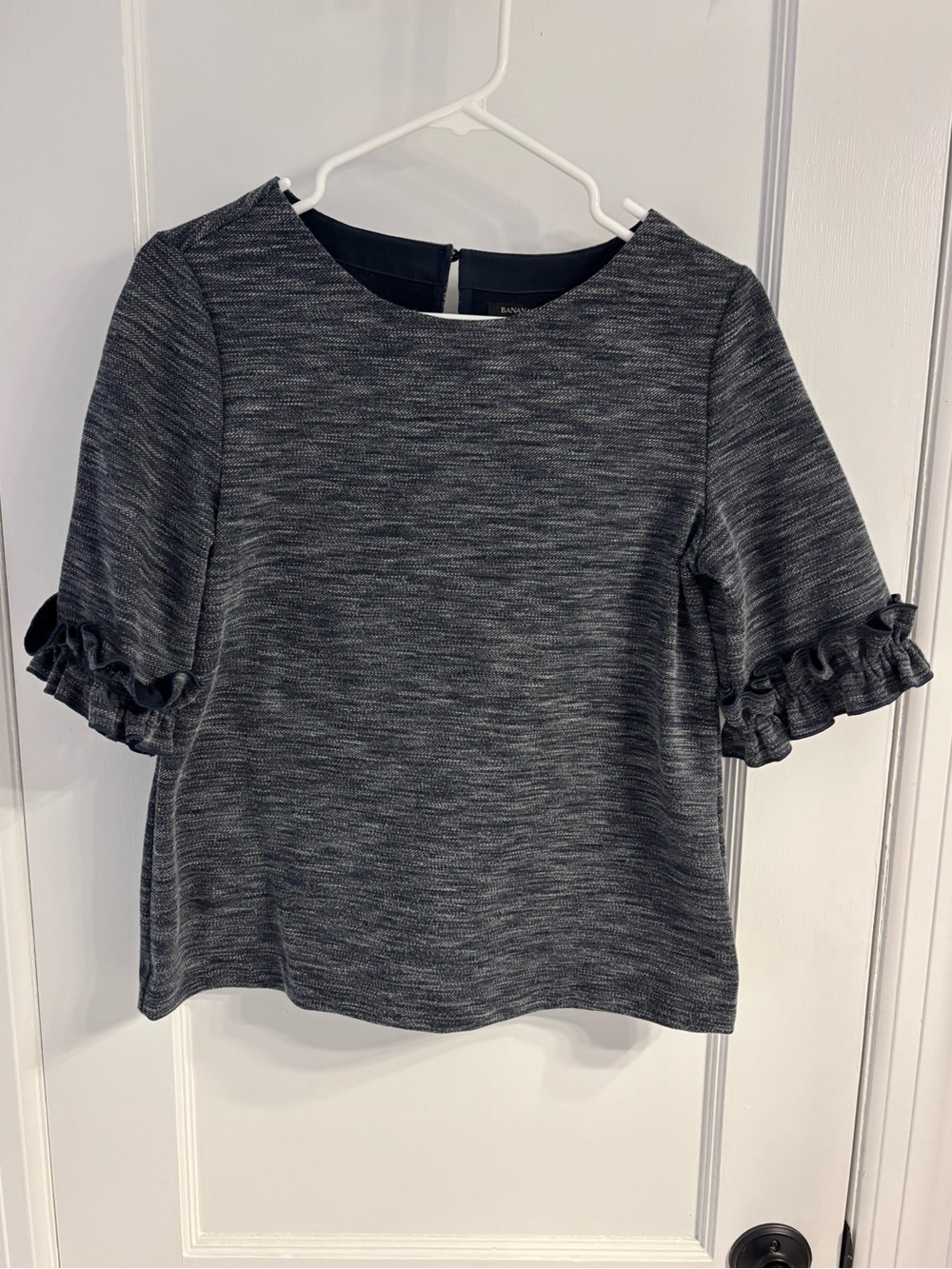 Banana Republic Women's Dark Blue Ruffle Sleeve Top